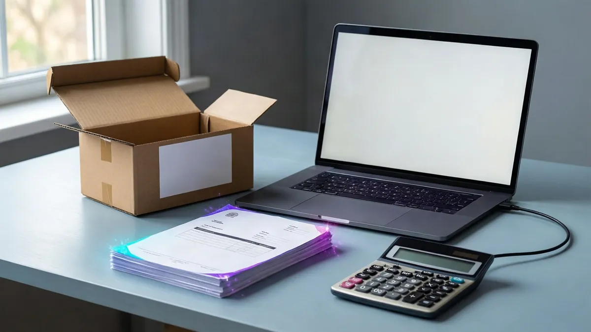 En laptop-skjerm viser Fiken-regnskapsprogrammet ved siden av en mobil med Shopify admin-appen åpen.